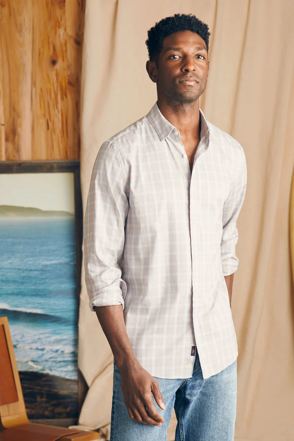 Faherty The Movement Shirt in Blue Coral Plaid - Image 3