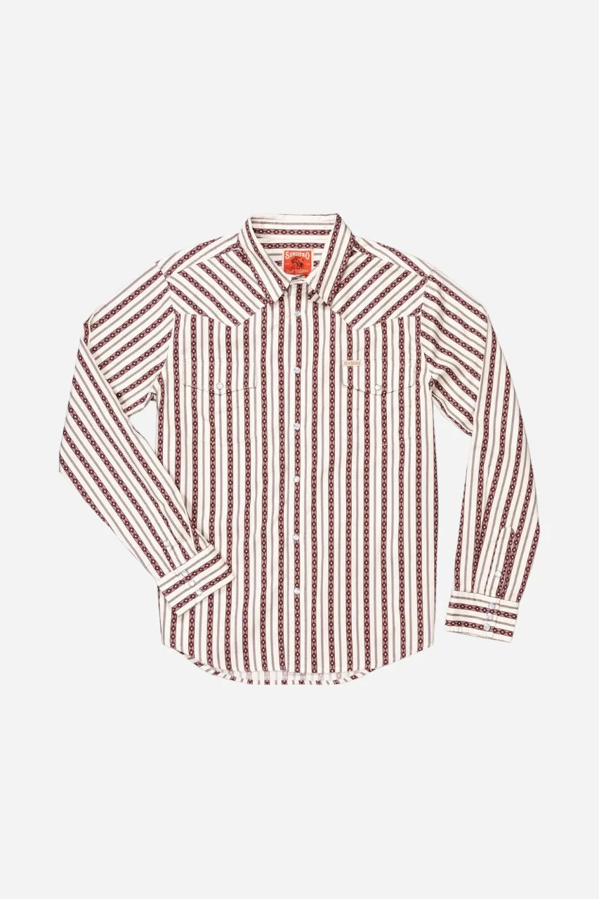Sendero Provisions The Wyatt Button Up Long Sleeve Pearl Snap Shirt Serape Burgundy
