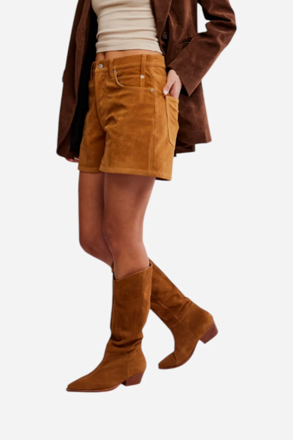 Free People We The Free Tippi Vegan Suede Shorts in Dark Honey - Image 2
