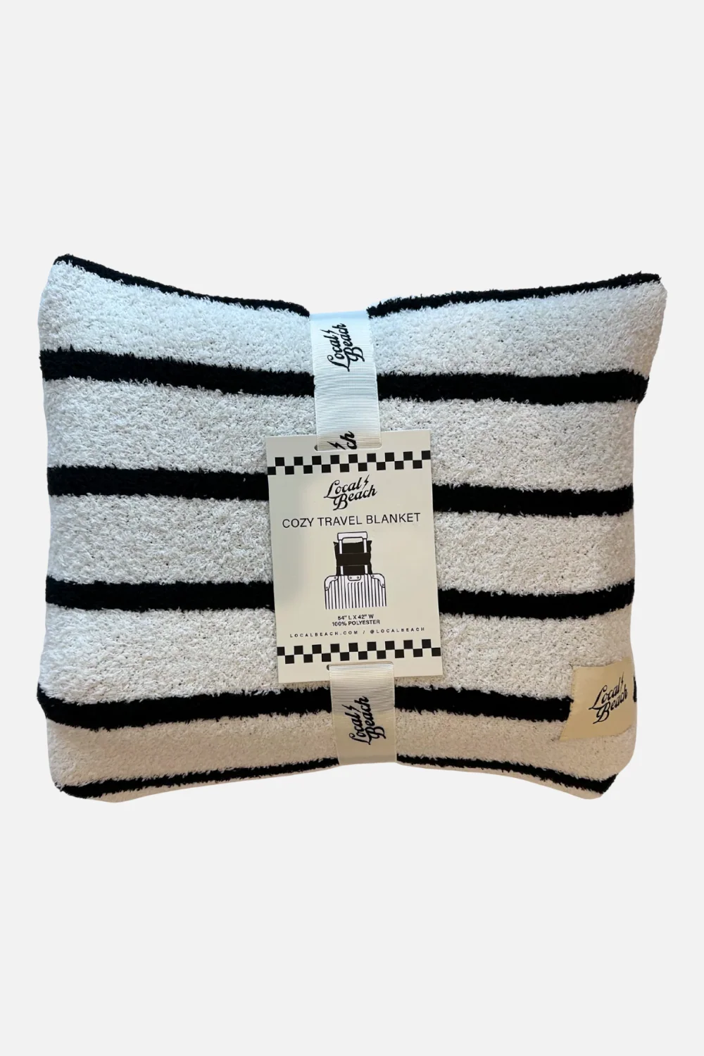 Local Beach Travel Blanket in Black and White Stripe