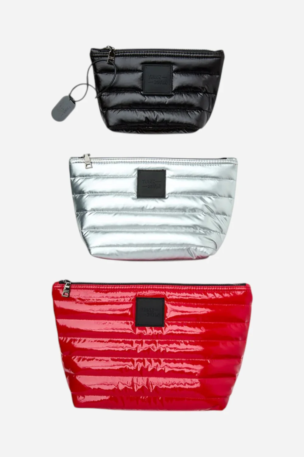 Think Royln Travel Trio Organizational Pouches in Lipstick Patent, Pearl Silver & Shiny Black - Image 4