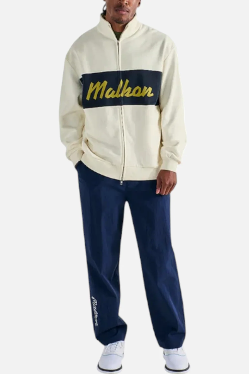 Malbon Men's University Double Zip Golf Jacket in Cream - Image 2
