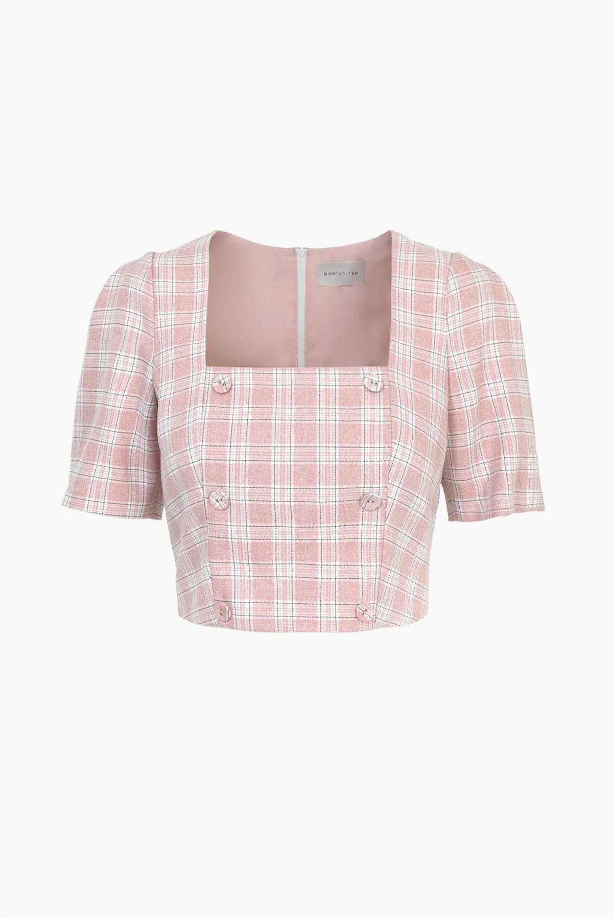 Adelyn Rae Violet Plaid Double Breasted Crop Top in Cotton Candy - Image 4