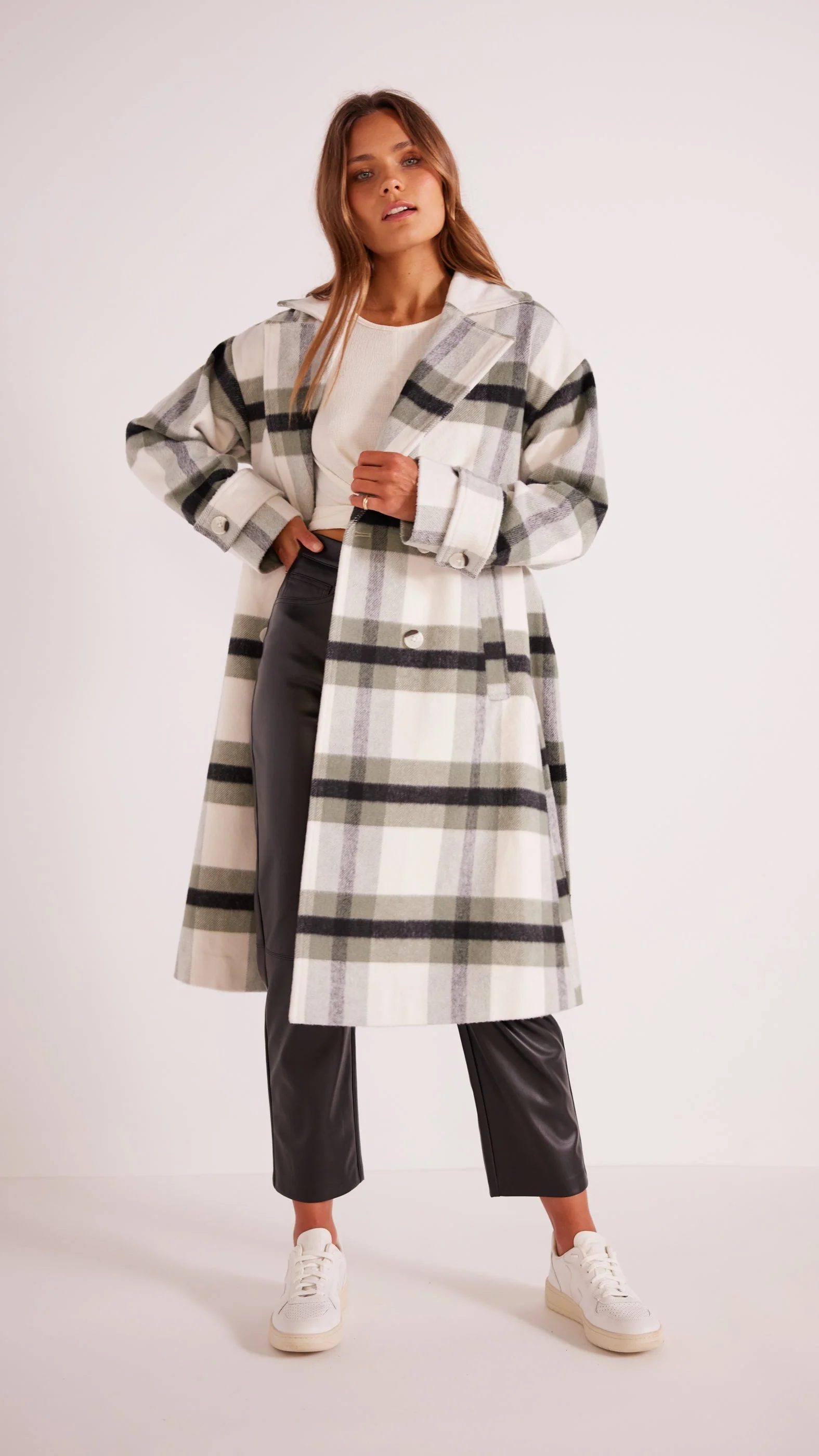Minkpink Watson Wool Blend Check Coat - Image 4