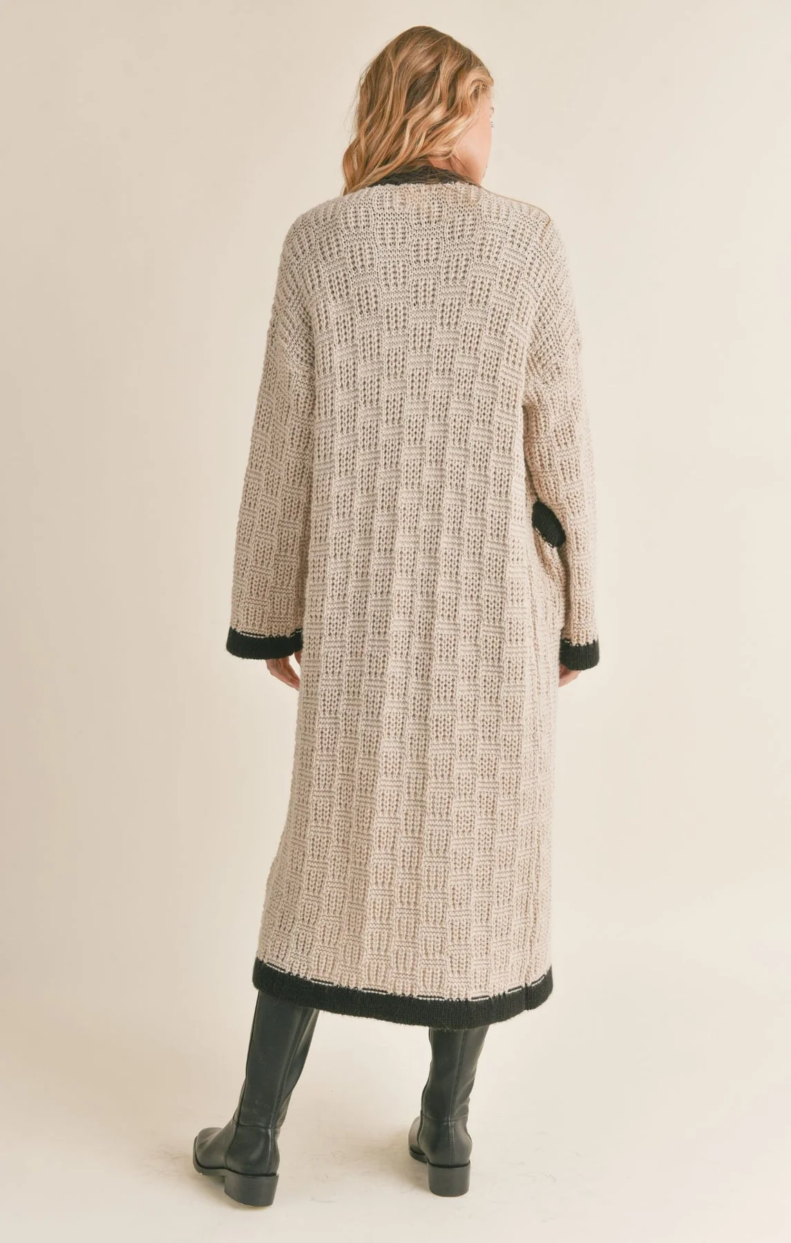 Sadie & Sage Zenni Textured Knit Long Cardigan in Taupe - Image 3